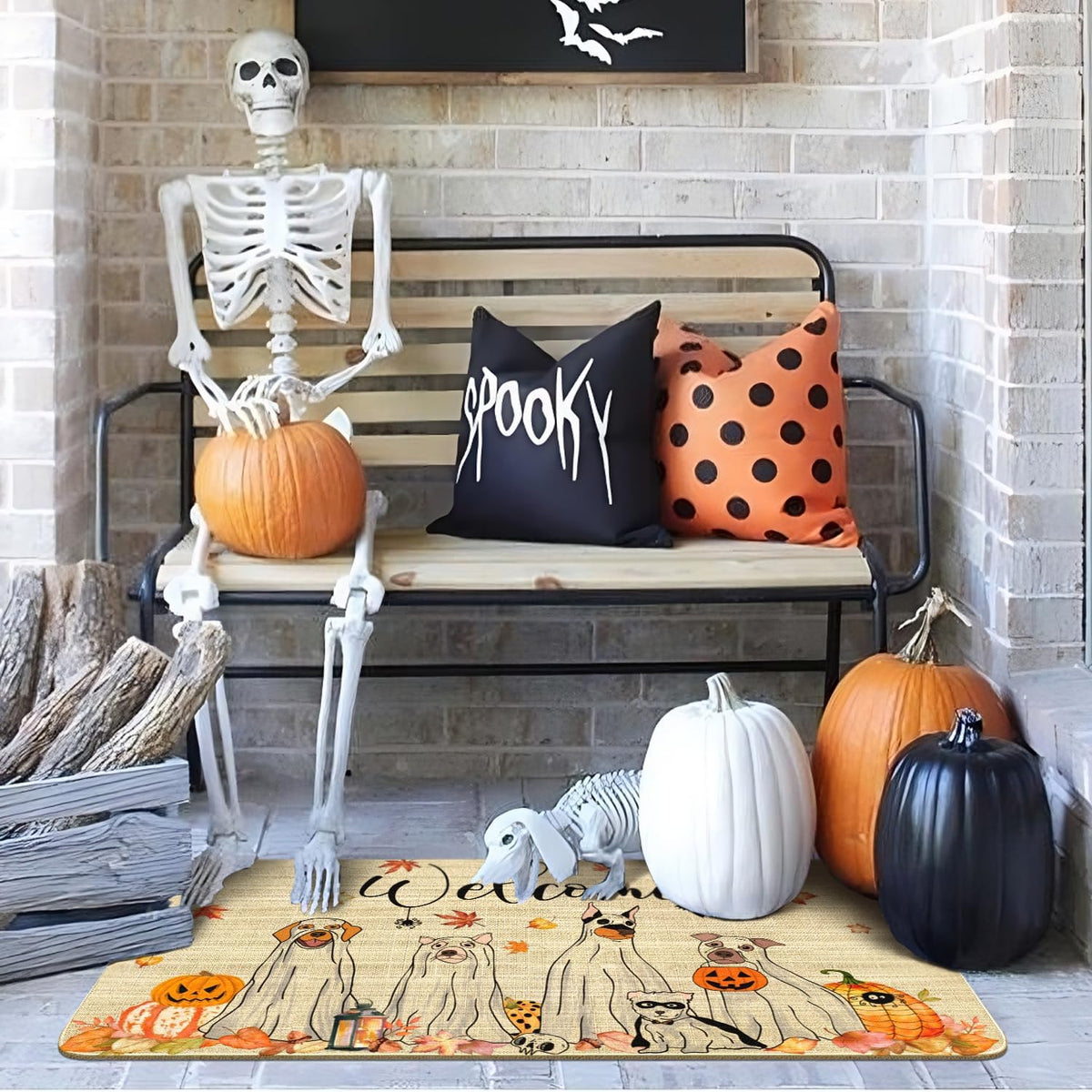 ASKETAM Halloween Doormat Indoor/Outdoor Non-Slip Carpet 19.5" x 31.3" (Dog Pumpkin)