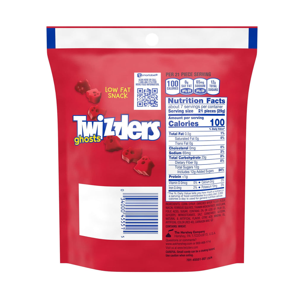 Twizzlers Ghosts Cherry Flavored Chewy, Halloween Candy Bag, 7.1 oz