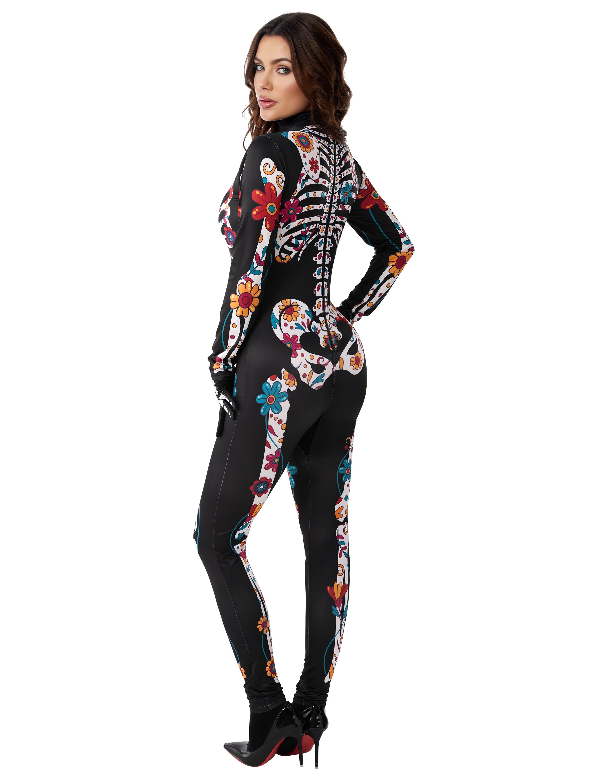 Joyfy Glow in the Dark Skeleton Costume for Adults Women Halloween Dress Up Party Role Playing Cosplay