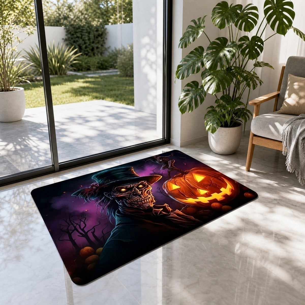 OutmaxHome Halloween Theme Cute Ghost Print Doormat, 15.8x23.6 Inch Non-Slip Absorbent Mat, Easy to Clean, for Front Door, Porch, Farmhouse