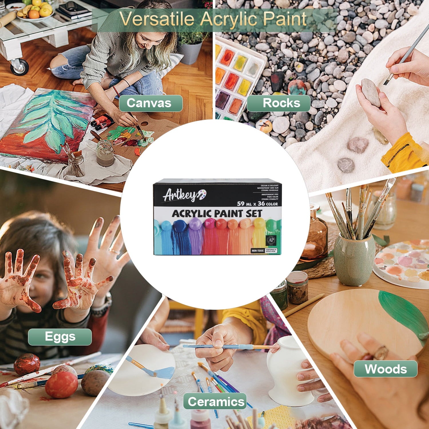 Artkey Acrylic Craft Paint Set, Festival, 24 Colors (2-Ounce)