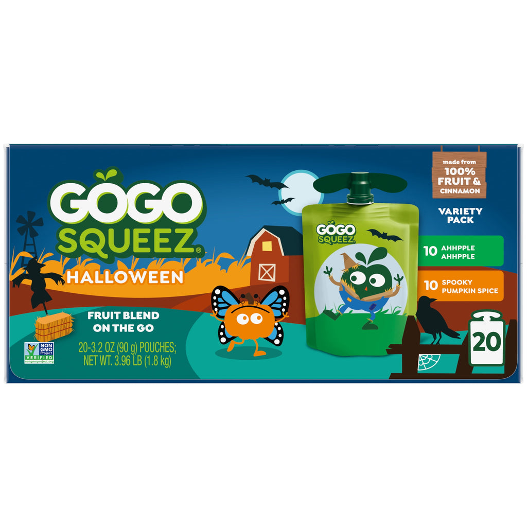 GoGo squeeZ No Sugar Added Halloween Apple Pumpkin Spice Variety Pack, 3.2 oz (20 Pack)