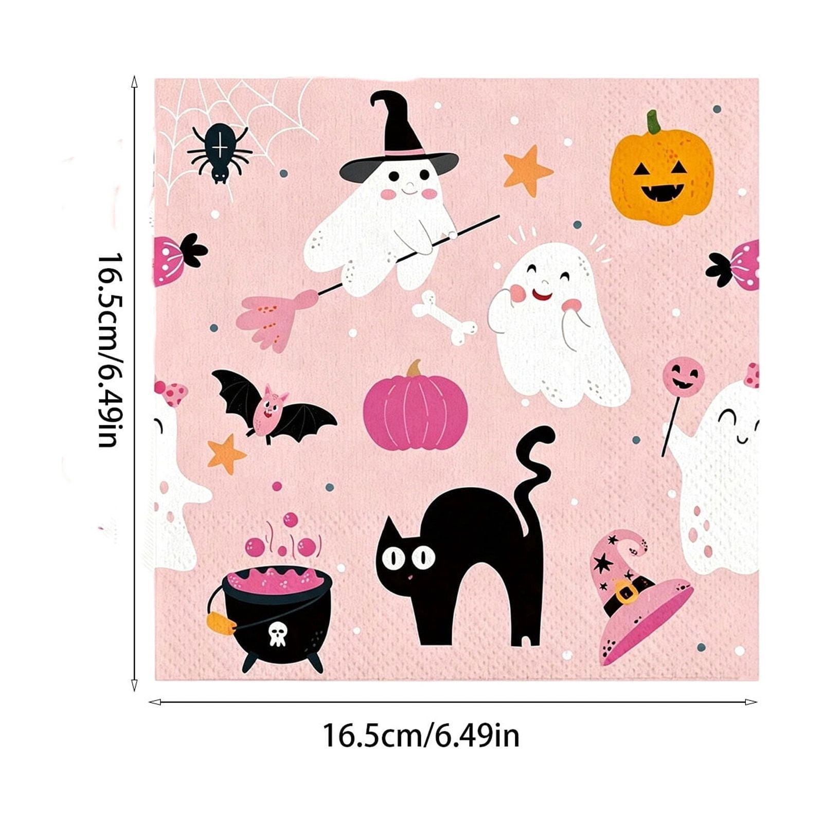 Miwamany Pink Halloween Paper Napkins 20pc, Disposable Ghost Party Tableware, Festive Spooky Luncheon Napkins for Home Kitchen Dining Decoration