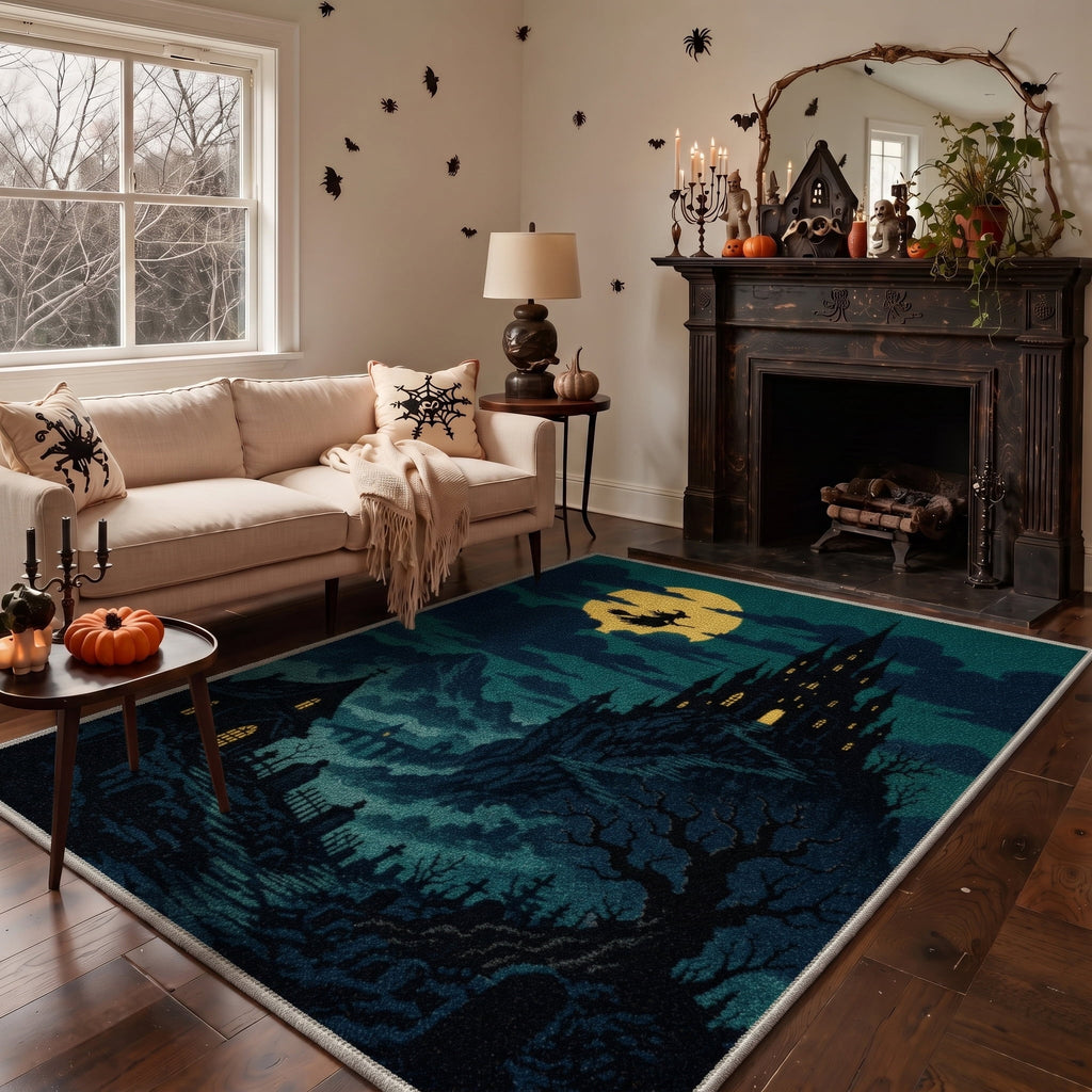 GENIMO 2'x7' Halloween Runner Rug, Washable Non Slip Soft Gothic Raven Indoor Outdoor Hallway Runner for Porch Patio Kitchen Entryway, Rust Orange