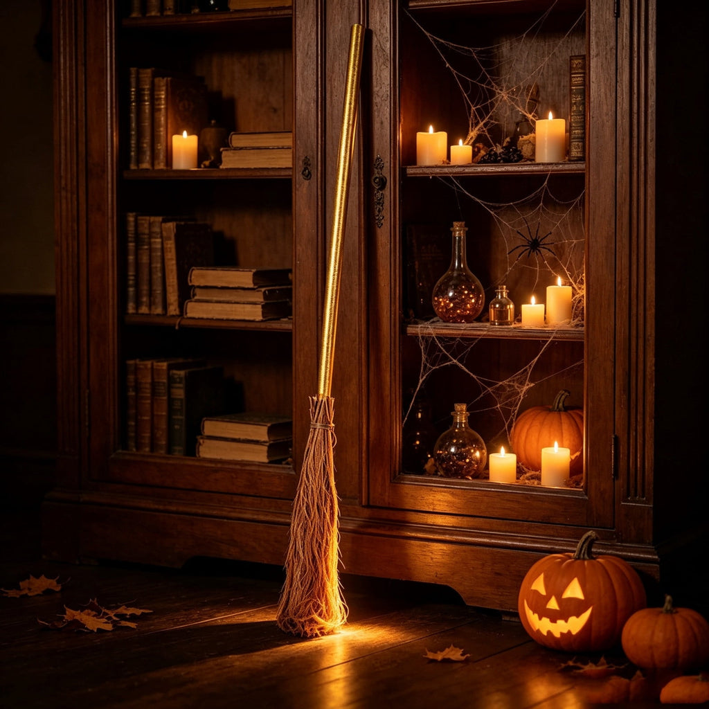 Halloween Decoration Indoor, 5.5 Ft Giant Light-Up Witches Broom, Rustic Halloween Decor for Porch, Yard, Front Door