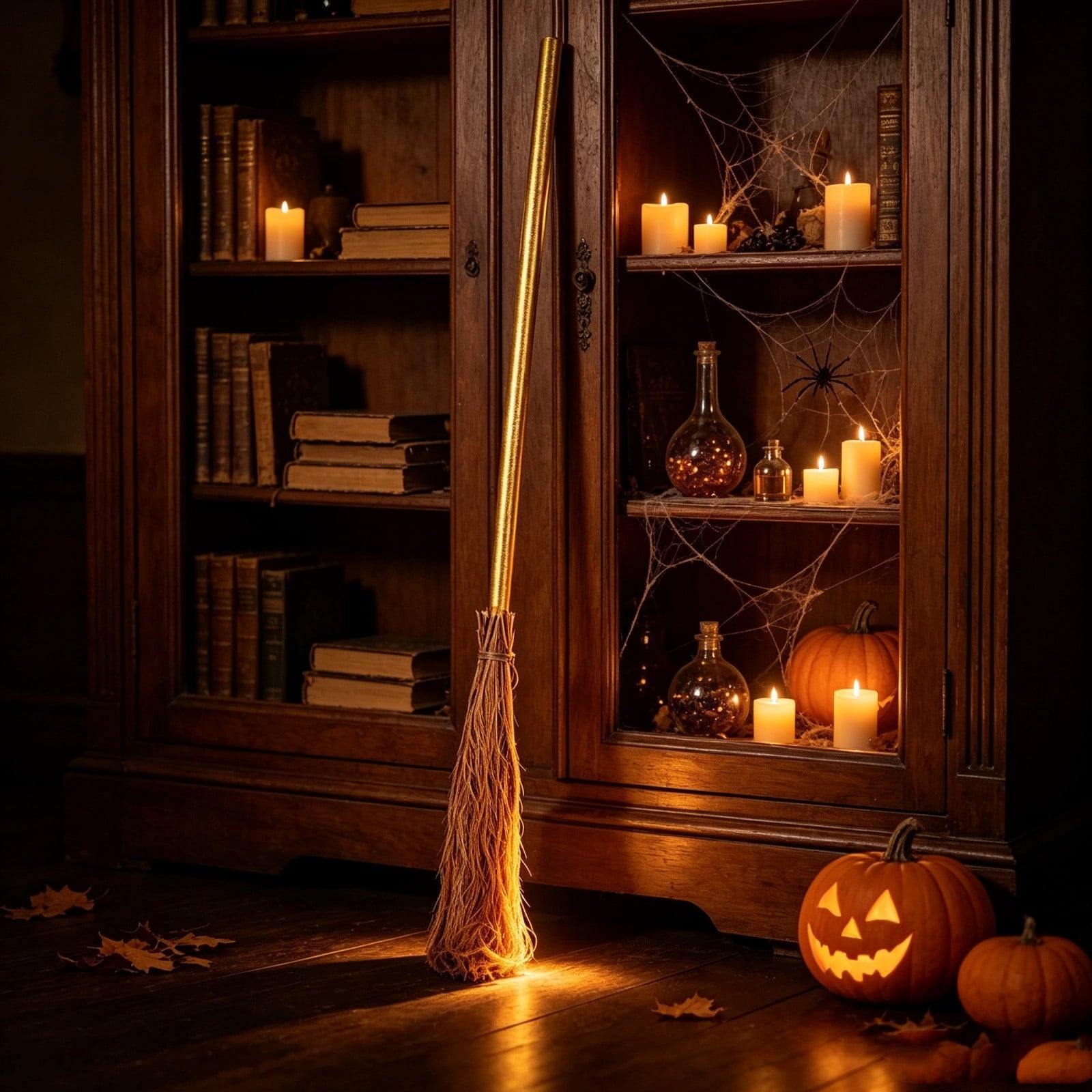 Halloween Decoration Indoor, 5.5 Ft Giant Light-Up Witches Broom, Rustic Halloween Decor for Porch, Yard, Front Door