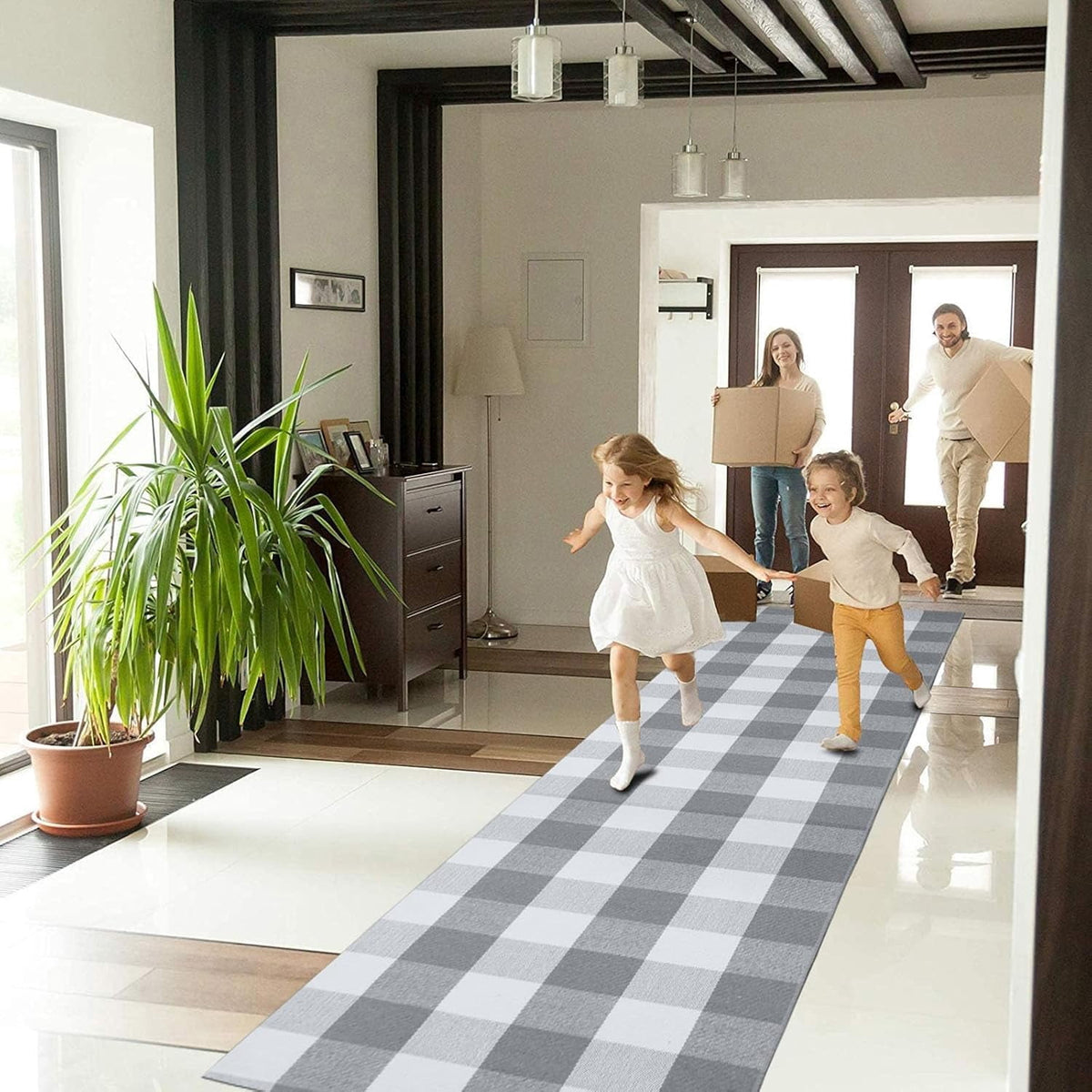 HearthHarmony Buffalo Plaid Area Rugs 2x3 Ft Brown and Black Checkered Rugs Washable Front Door Mat Hand Woven Cotton Outdoor Small Rug for Front Porch Kitchen Entryway Patio Bathroom