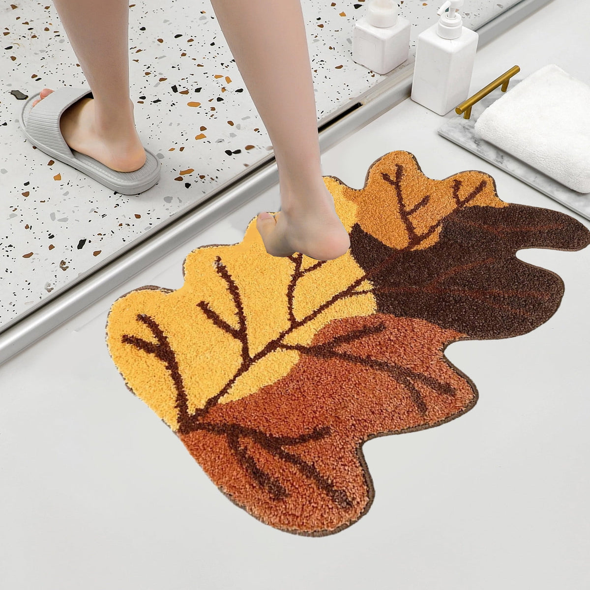 Fall Area Rug Maple Leaf Pumpkin Imitation Wool Mat 27.56x27.56in Polyester Skidproof & Soft for Living Room Bedroom Entryway Fall Doormat by MPOISVA