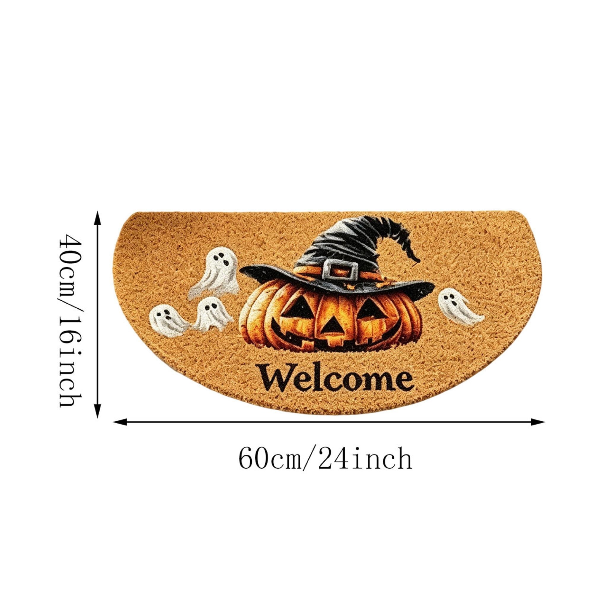 Xevrion Halloween Home Decor,Half Halloween Welcome Doormat Pumpkin Ghost Non- Entry Floor Mat Thickened Scraper Rug Care For Front Porch Holiday Decor,24*16IN