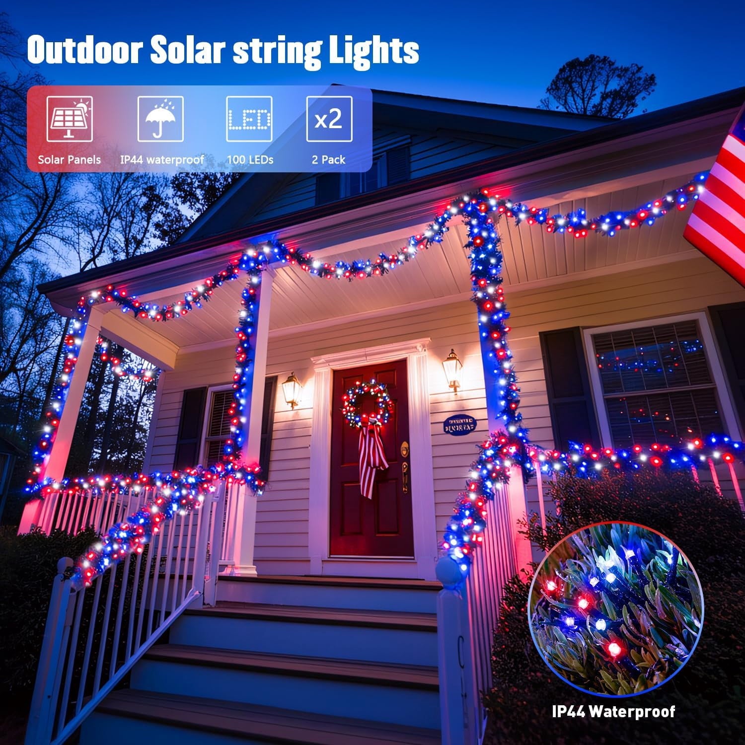 JMEXSUSS 2 Pack Solar String Lights Outdoor, 100 LED 42.7ft White Solar Lights Outdoor Waterproof, 8 Modes Green Wire Solar Christmas Lights for Garden, Wedding, Party, Christmas Tree Decoration