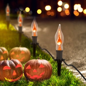 12.8Ft Christmas Lights Flickering Flame String Lights with 12 Pack Clear C7 Flame Light Bulbs（2 Spare）, Great for Indoor Outdoor Home Patio Party Christmas Decorations Lights, 1W, E12 Base