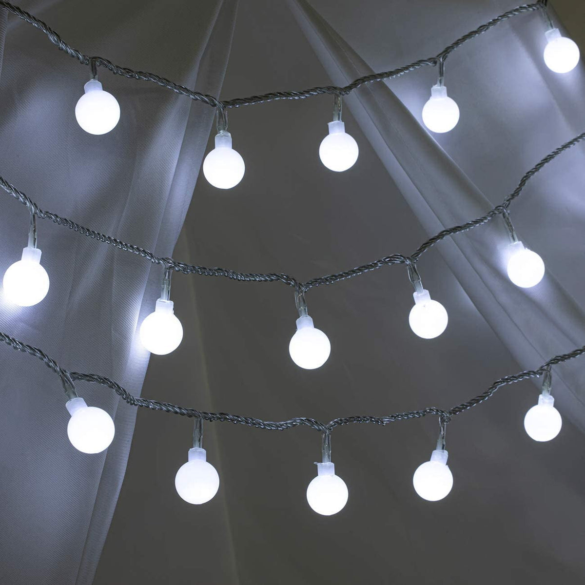 Bibana 100 LED 49 FT Globe Ball String Lights Fairy String Lights Plug in with Remote 8 Modes Extendable for Indoor Outdoor Wedding Birthday Christmas Tree Garden Decor (White)