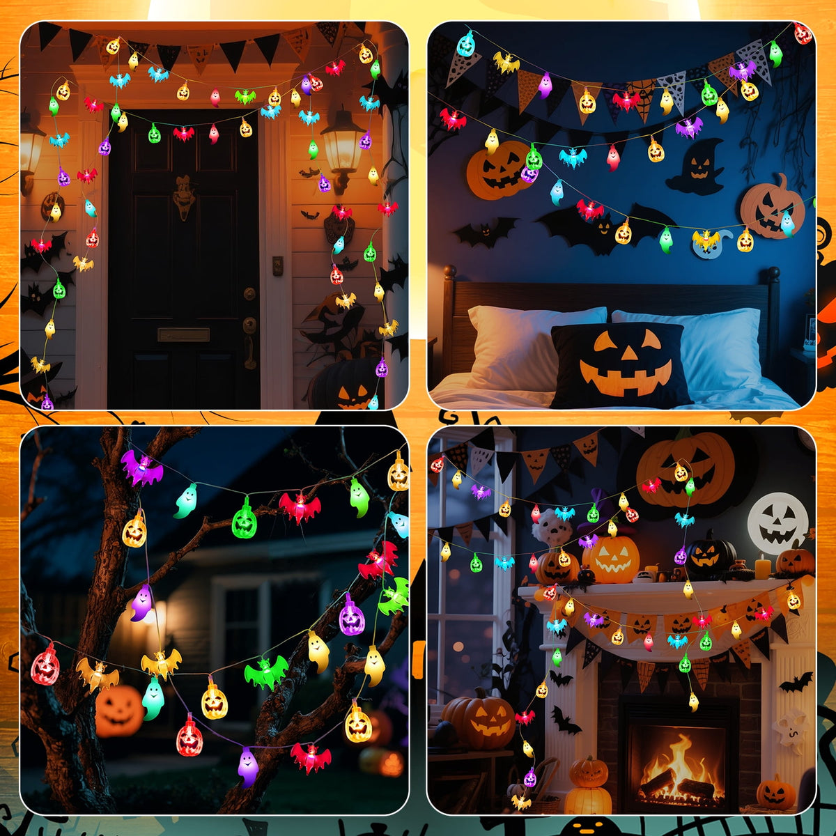 Qoosea Halloween Pumpkin String Lights, 20 LED 10.5ft 8 Modes Waterproof Orange Halloween Decorations Outdoor Indoor Bedroom Camper Party Decor