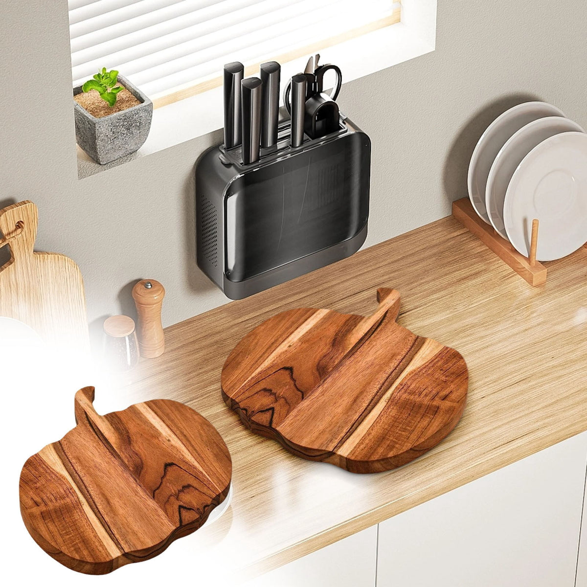 geerera Pumpkin Shaped Wooden Serving Board, Cheese & Charcuterie Platter for Fall, Thanksgiving & Halloween Parties