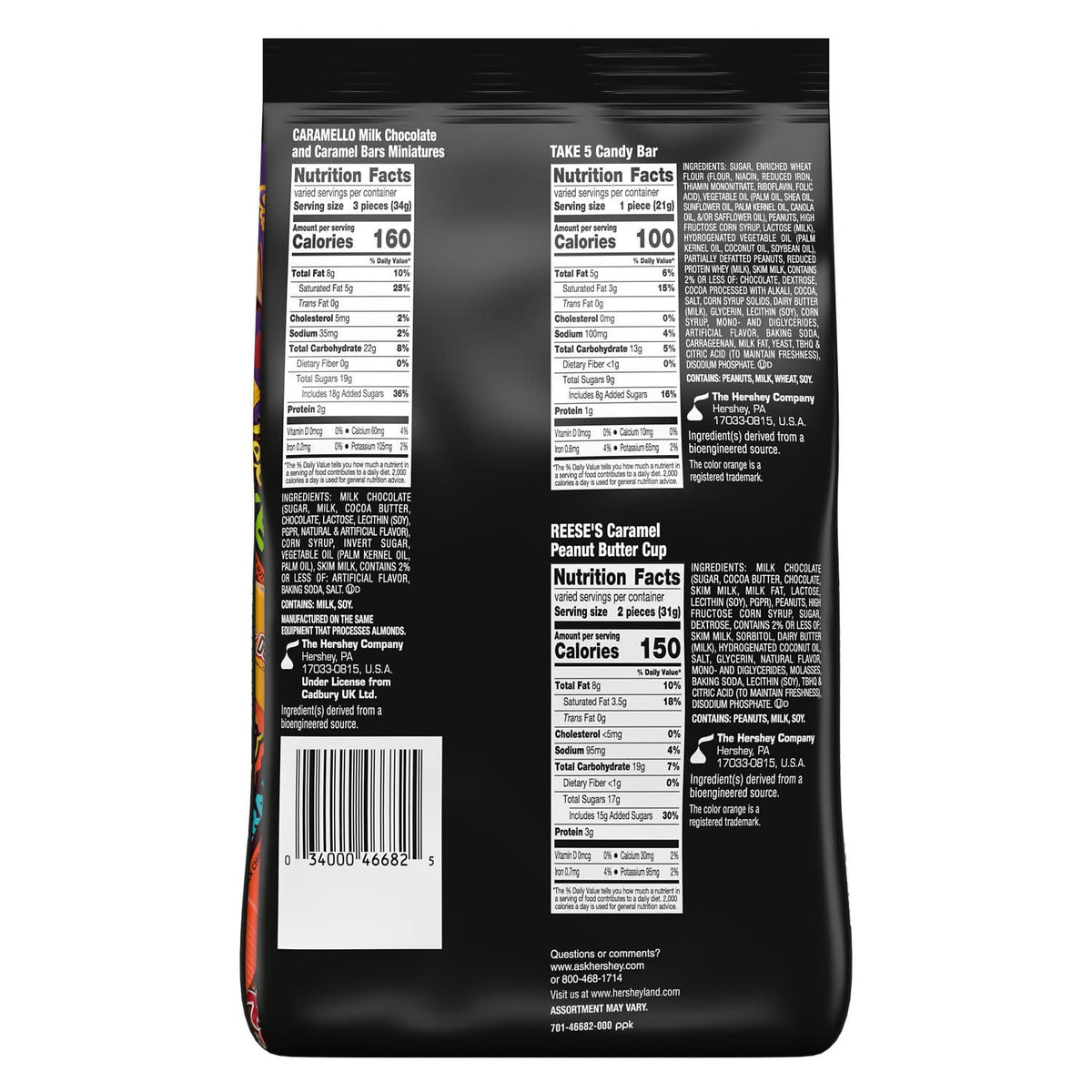 Hershey Assorted Caramel, Halloween Candy Variety Bag, 18.38 oz (40 Pieces)