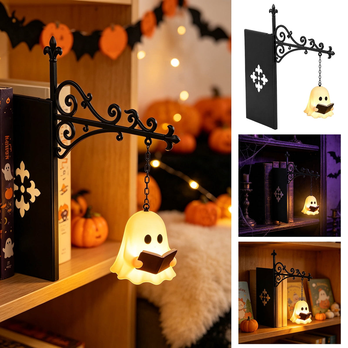Nkmbld Halloween Bookshelf Lamp, Vintage Library Lantern Decorative Bookshelf Lighting, Hanging Ghost Lantern Book Shelf Light, Halloween Decorations Indoor