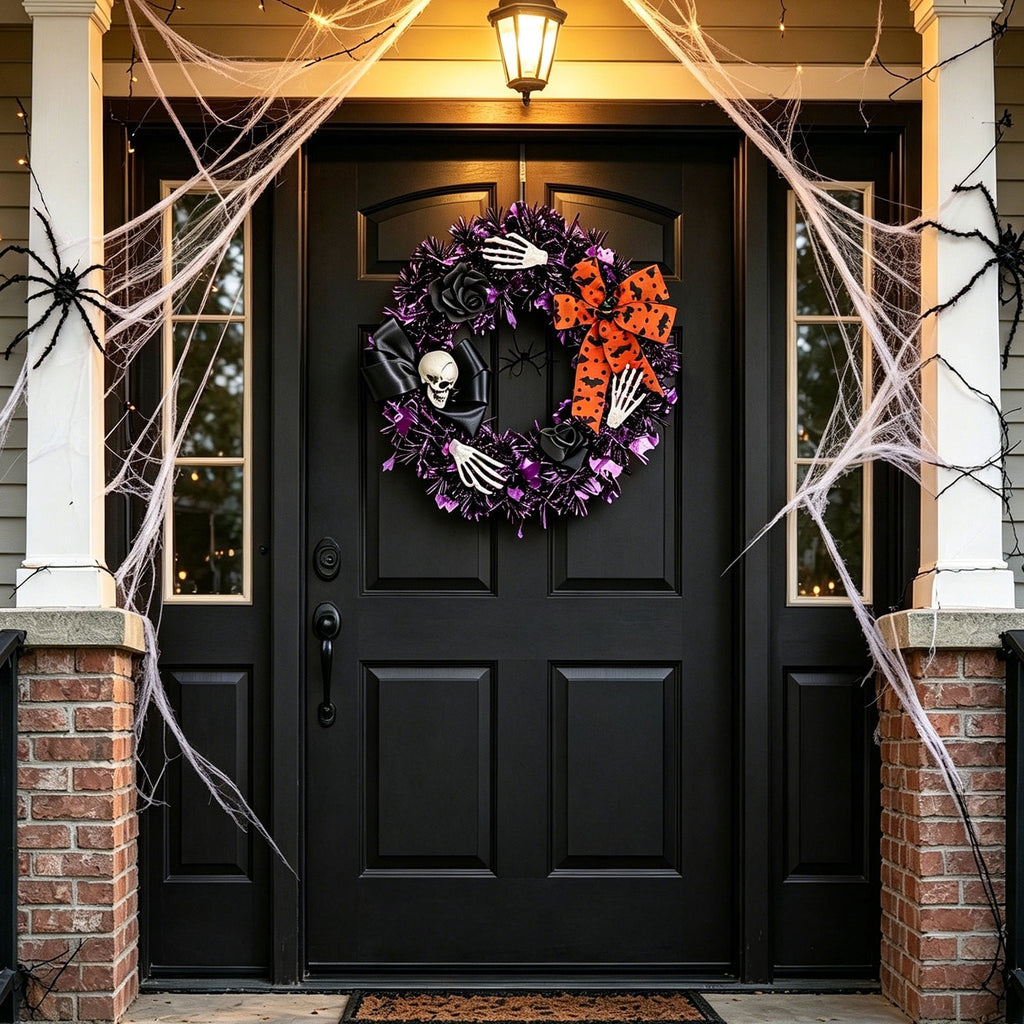 Boovnll Halloween Wreath, 18" Horror & Novelty Handmade Black Twig Glitter Bats Halloween Wreaths for Front Door Fireplace Wall Porch Party Decor, Halloween Decorations