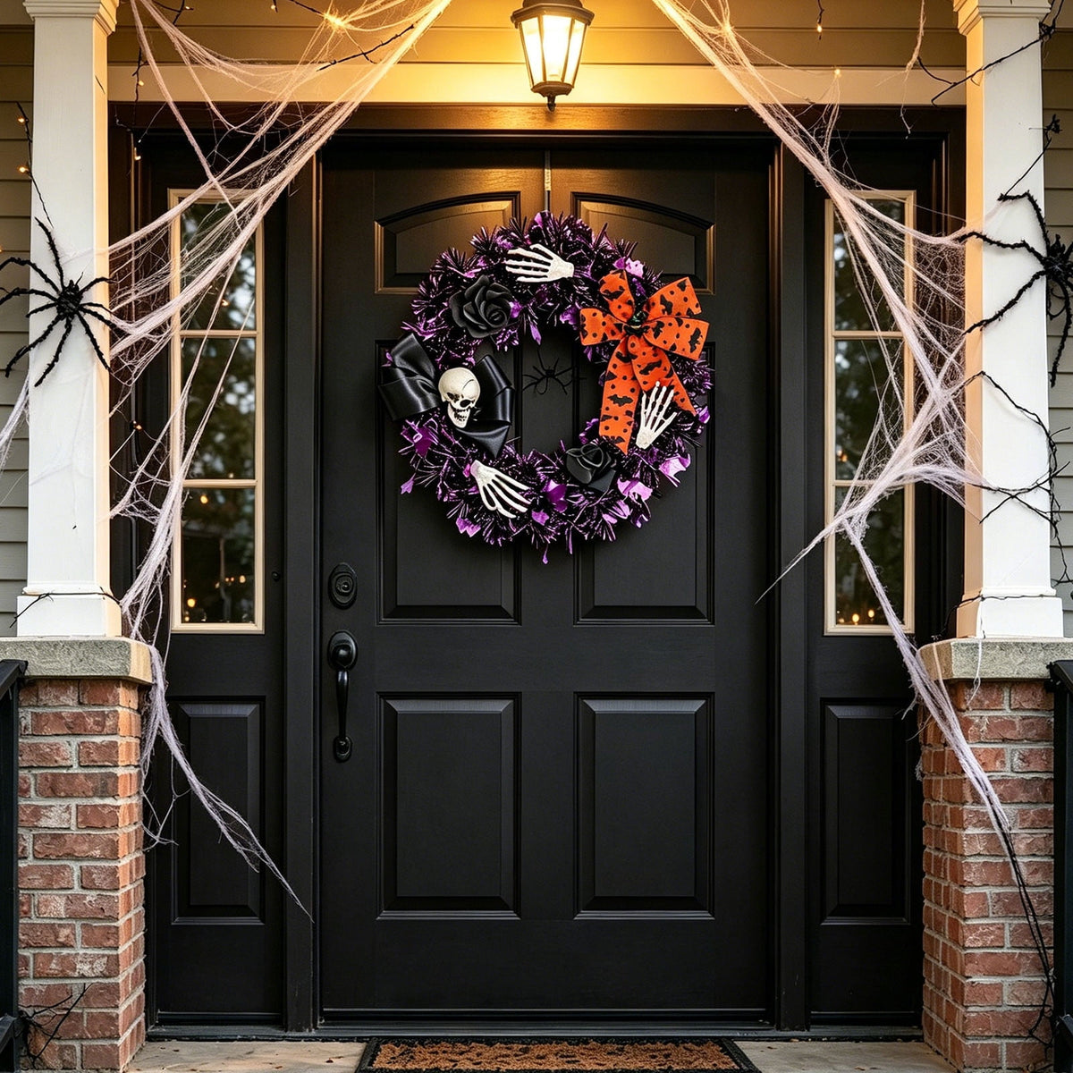 Boovnll Halloween Wreath, 18" Horror & Novelty Handmade Black Twig Glitter Bats Halloween Wreaths for Front Door Fireplace Wall Porch Party Decor, Halloween Decorations