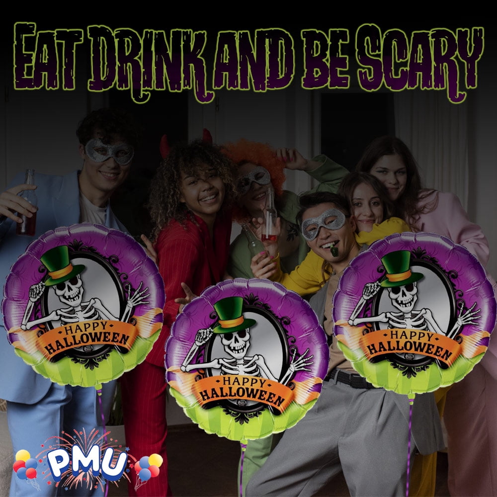 PMU Halloween Party Decoration "Happy Halloween" Jack Faces Aglow 18 Inch Mylar-Foil Balloon (1pkg) Pkg/1