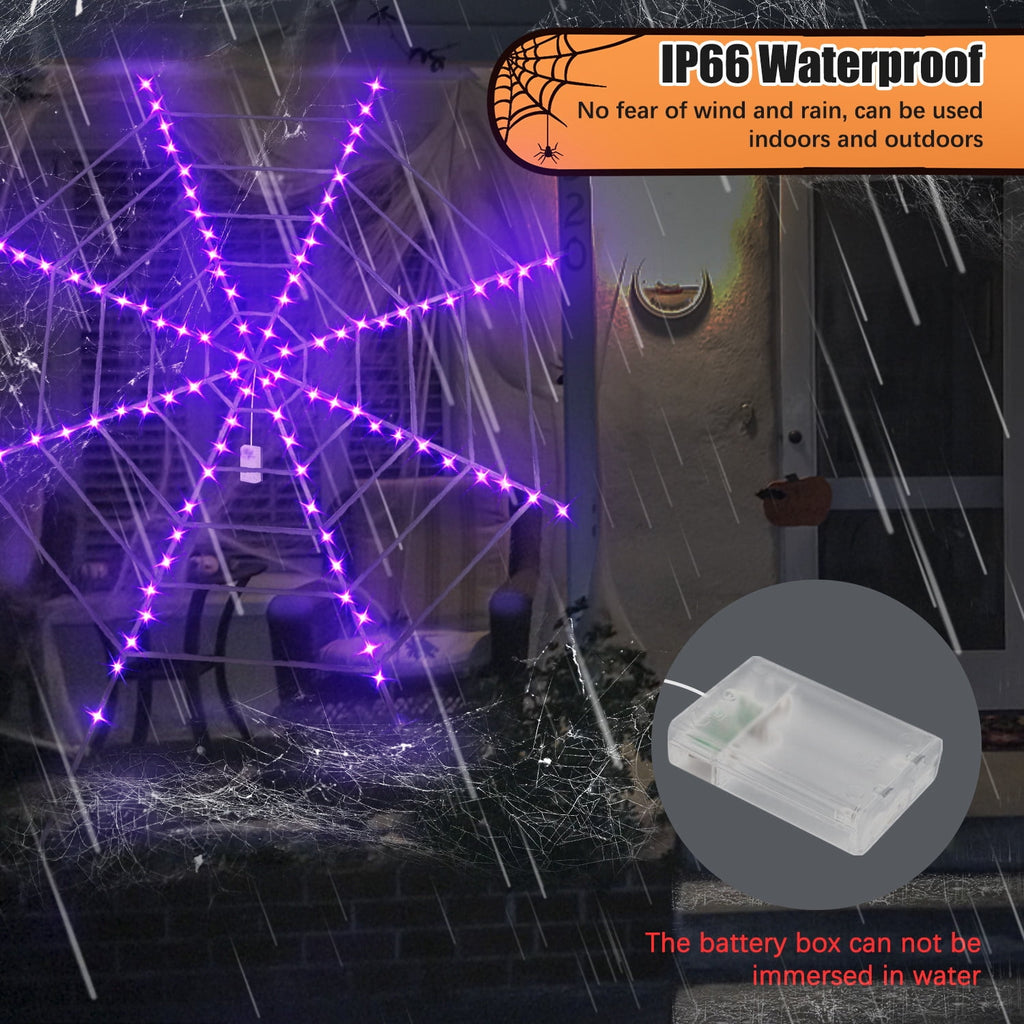 Innens 11.8ft Halloween 144 LED Purple Spider Web Lights with 35" Giant Spider Light up Cobweb Halloween Decorations for Indoor Ourdoor Garden Yard Home Patio (Black, 1Pc)
