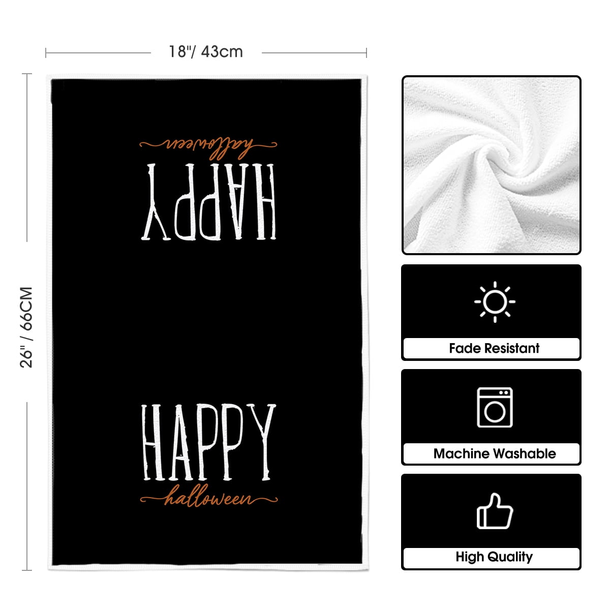 Sm:)e Pumpkin Ghost Bat Happy Halloween Dish Towels Set of 4, 18x26 Inch, Seasonal Holiday Hand Towels for Kitchen and Dining Table
