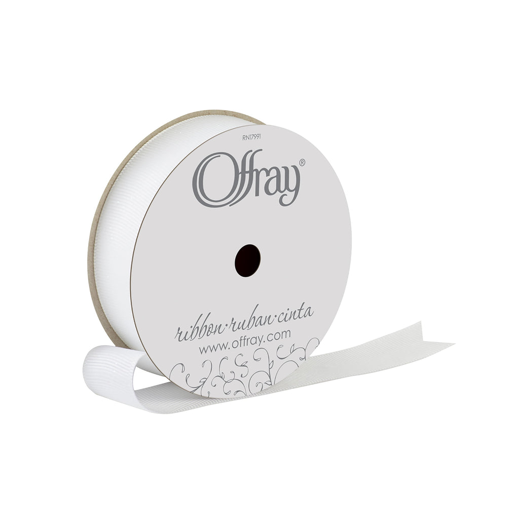 (2 pack) Offray Ribbon, White 7/8 inch Grosgrain Glitter Polyester Ribbon for Sewing, Crafts, and Gifting, 9 feet, 1 Each