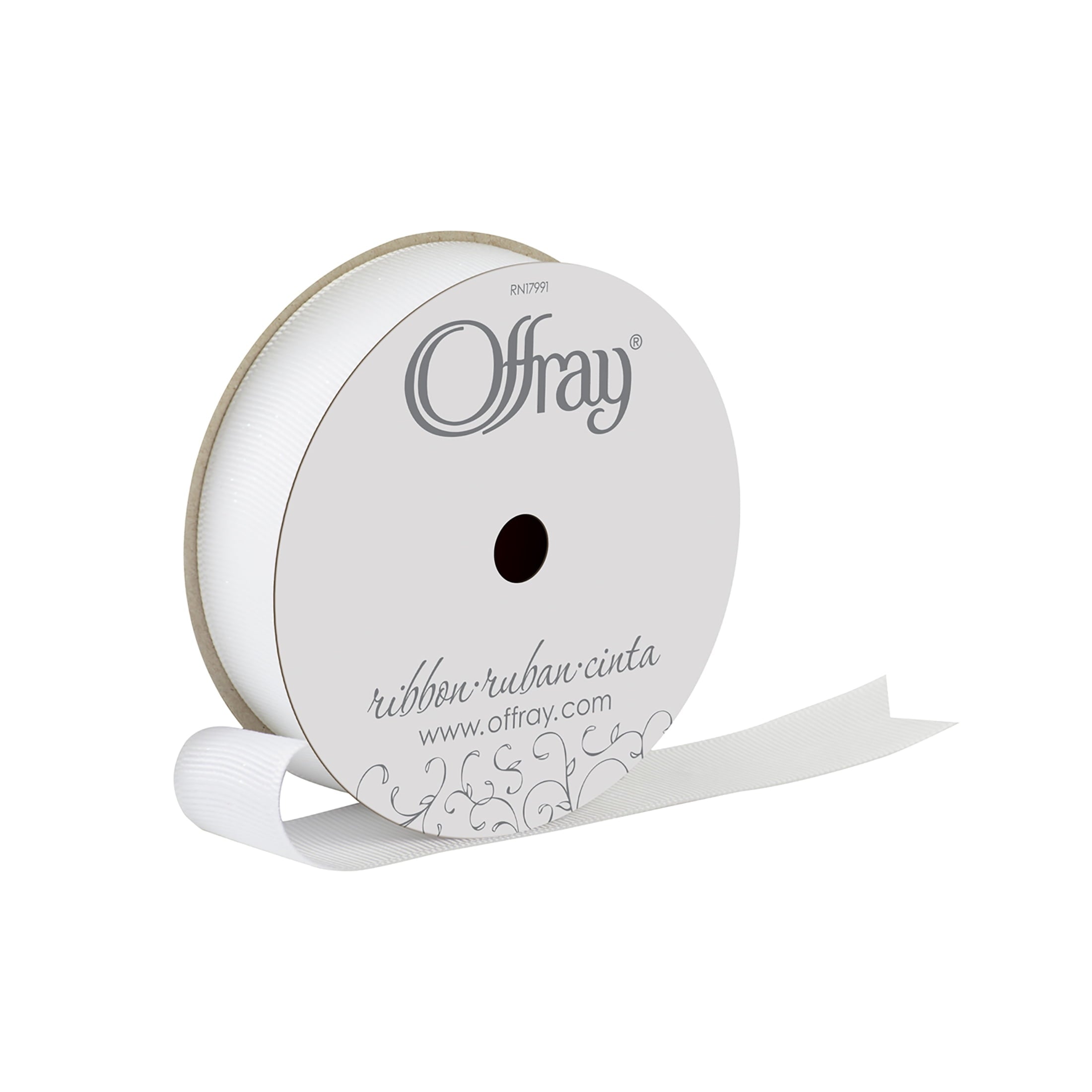 (2 pack) Offray Ribbon, White 7/8 inch Grosgrain Glitter Polyester Ribbon for Sewing, Crafts, and Gifting, 9 feet, 1 Each