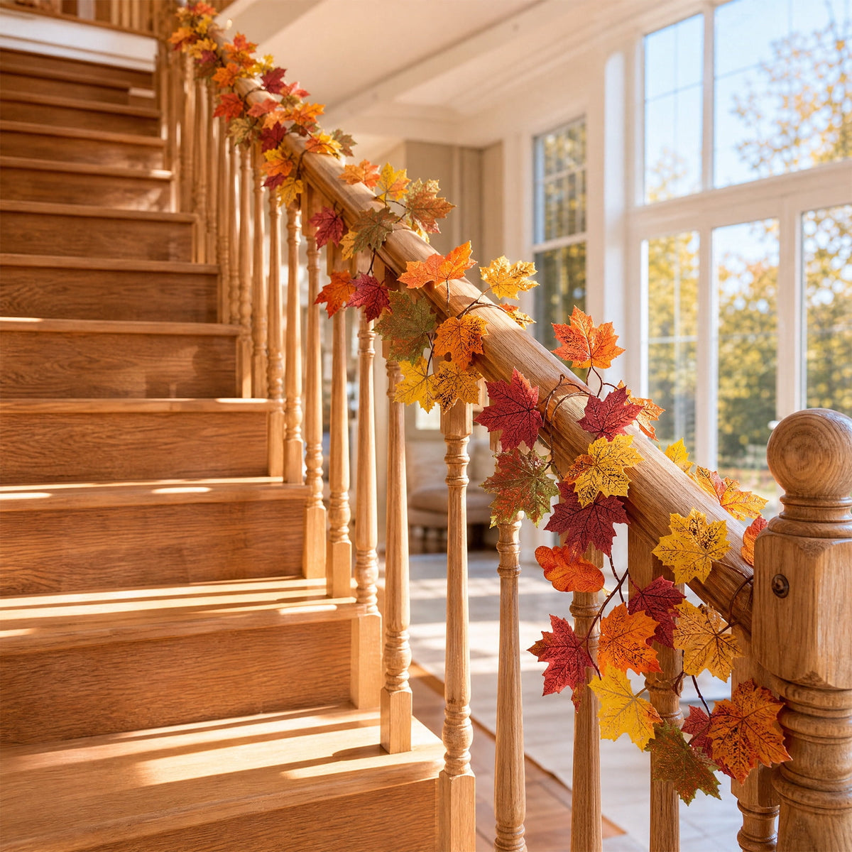 WKSCLPAI Halloween Maple Leaf Garland, Fall Vine Wreaths for Autumn Festivities Decor,Seasonal Garlands for Home,Halloween & Fall Decorations