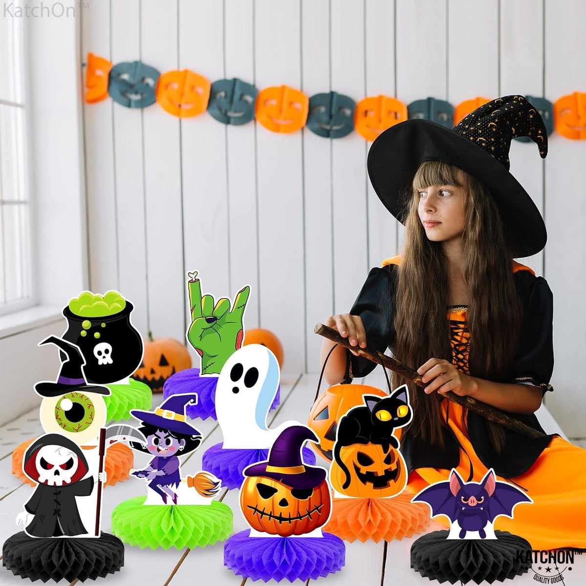 KatchOn, Halloween Honeycomb Centerpieces - Pack of 9 | Halloween Party Table Decorations | Halloween Party Table Centerpieces for Kids Halloween Birthday Party Decorations | Halloween Table Decor