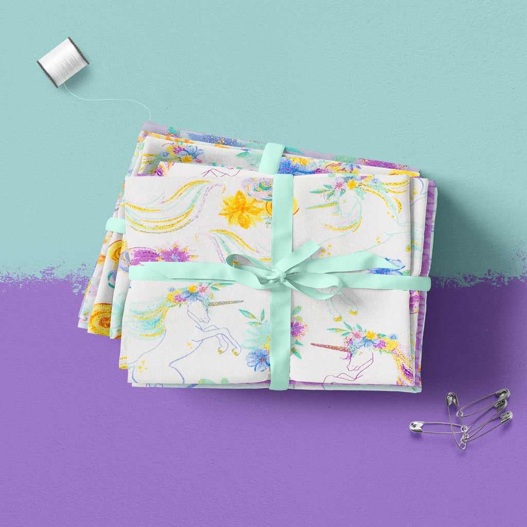 Create It 18"x21" Cotton Unicorn Glitter Precut Sewing & Craft Fabric Bundle, Multicolor 5 Piece
