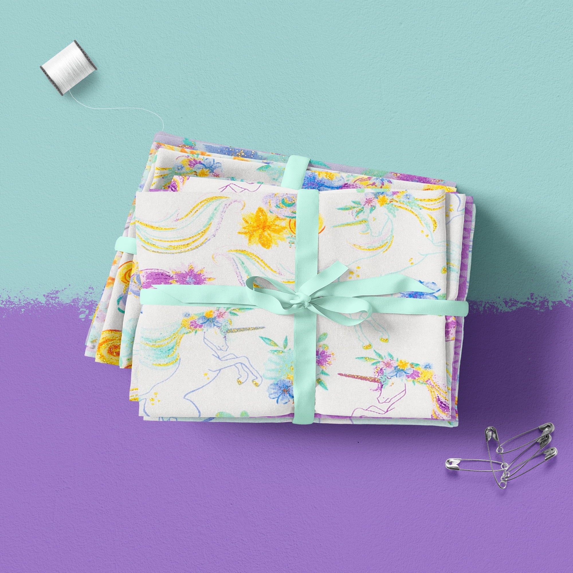 Create It 18"x21" Cotton Unicorn Glitter Precut Sewing & Craft Fabric Bundle, Multicolor 5 Piece