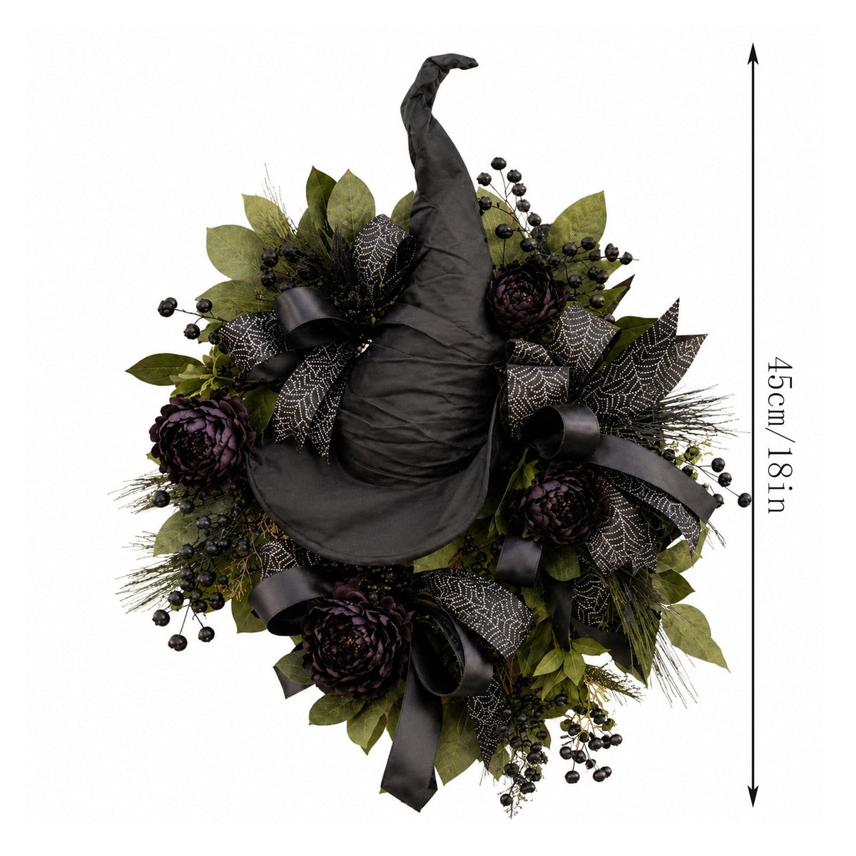 Luckky Black Rose Witch Hat Front Door Wreath,Elegant Spooky Halloween Door Decor with Spider Web Ribbon,Creepy Stylish Wreath for Home Accent,Gothic Themed Party & Indoor Room
