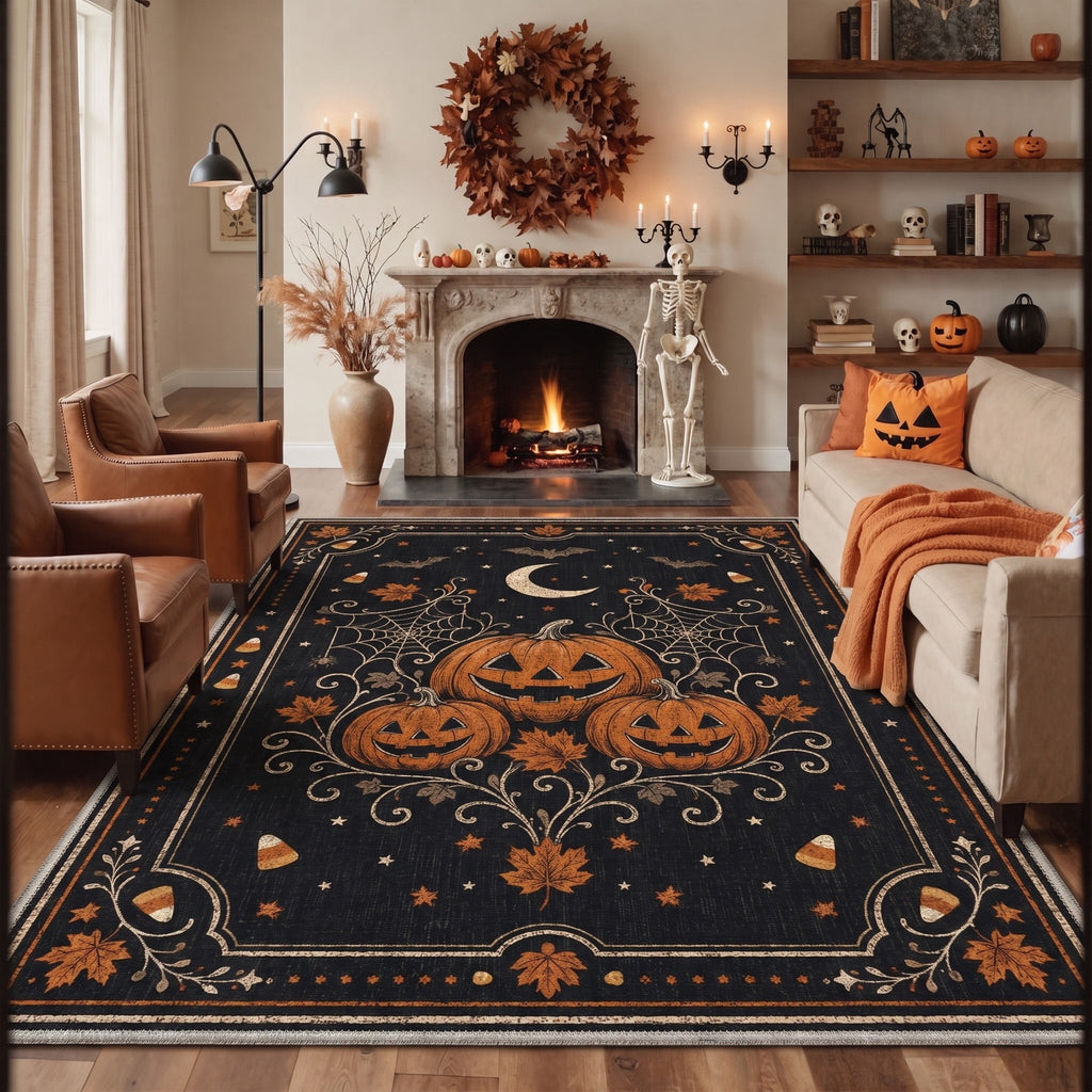 GENIMO 2'x7' Halloween Runner Rug, Washable Non Slip Soft Vintage Witch Indoor Outdoor Hallway Runner for Porch Patio Kitchen Entryway, Vintage Black