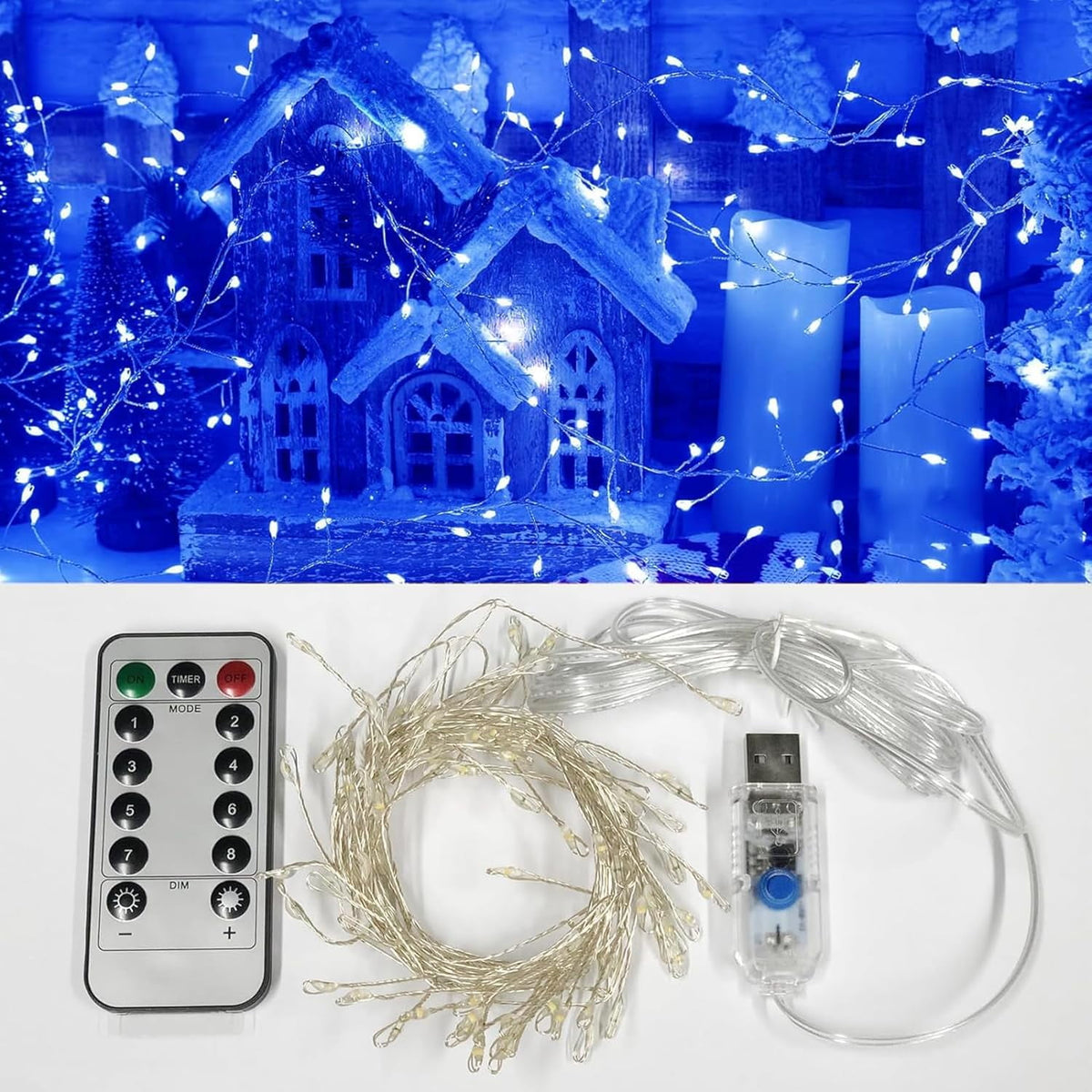 Mini Firecrackers String Light 19.68Ft 200 LED USB Operated 8 Modes Cluster Chain Fairy String Lights with Remote Control Firefly Lights for Xmas Party Home Garden Decoration