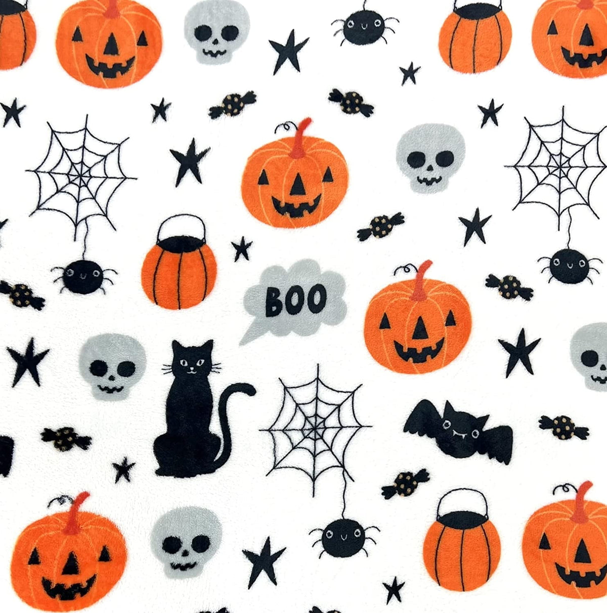 Serafina Home Halloween Throw Blanket: Fuzzy Boo! Jack O'Lantern Spider Webs Skull and Black Cats Print on Velvet Fleece for Sofa Bed Couch Chair Dorm