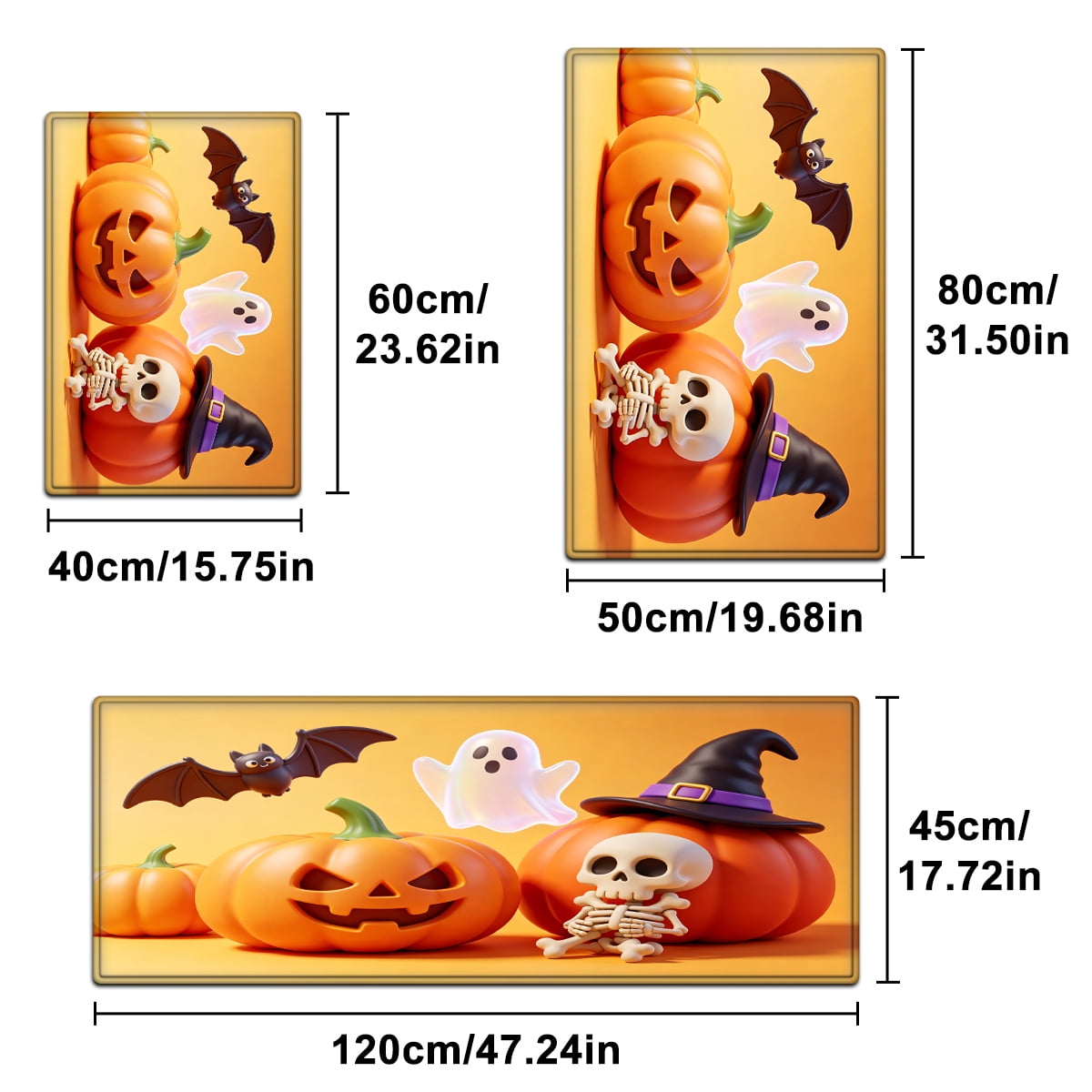 YIMEIS Halloween Neon Pumpkin Lanterns 3Pcs Flannel Mat & Kitchen Rugs Set,Soft Non-slip,16''×24'' 20''×30'' 17''×47'' Inches,for Entryway Bathroom