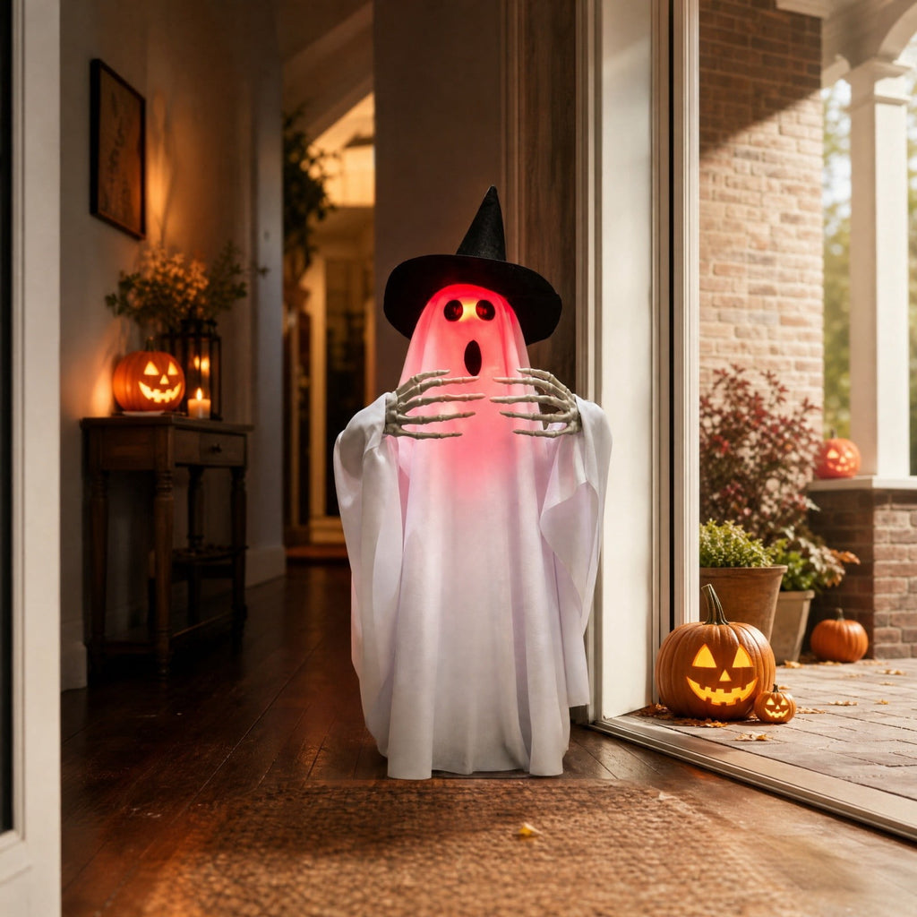 ShengapQ Halloween Luminous Voice Walking and Rotating Ghost, Interactive Voice-Activated Decoration, Spinning Light-Up Halloween Figure, Spooky Animated Ghost for Home and Yard Decor