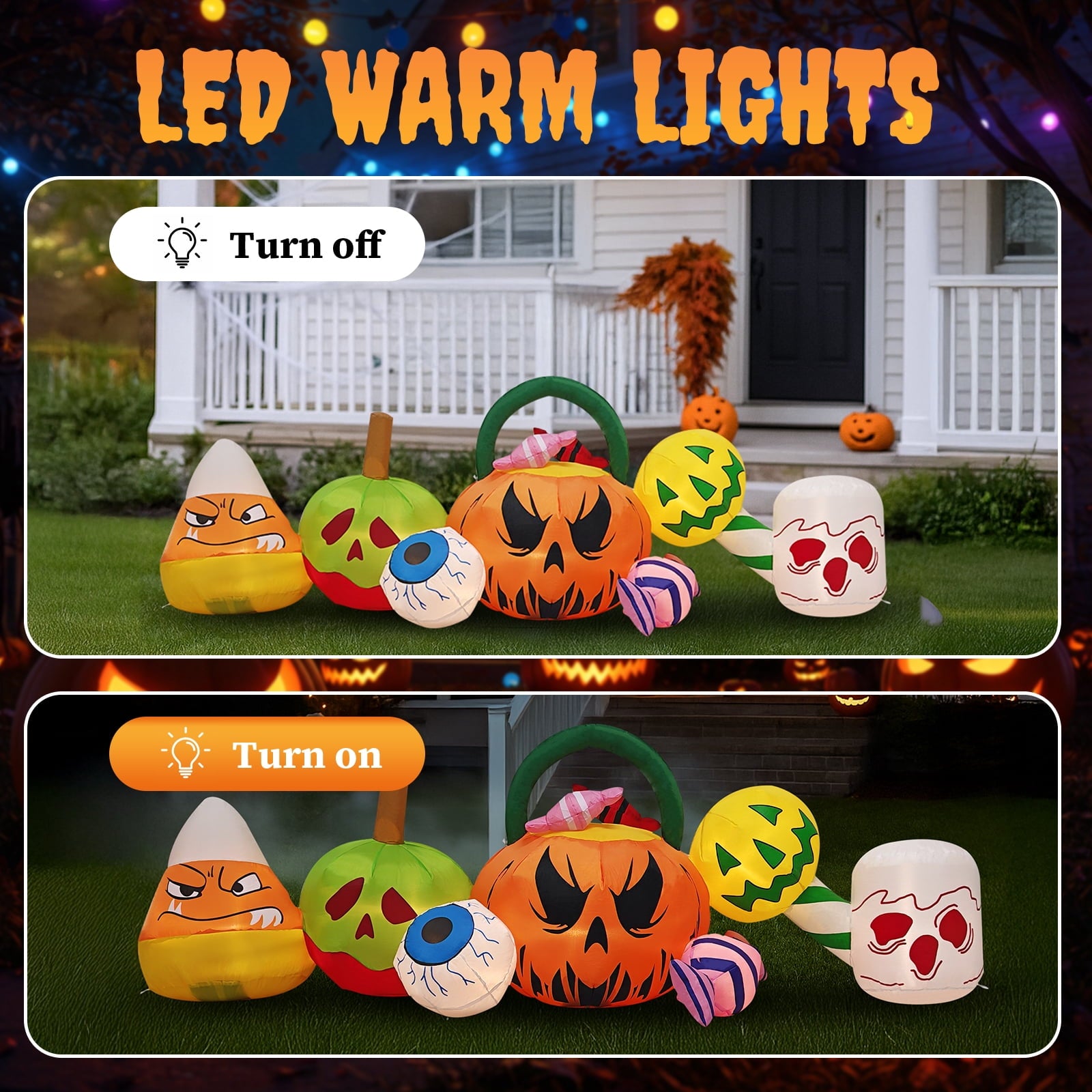 Zimtown 8 FT Halloween Inflatables Pumpkin Candy, Halloween Decoration Blow up Pumpkins and Eyes w/ Build-in LEDs for Halloween Party