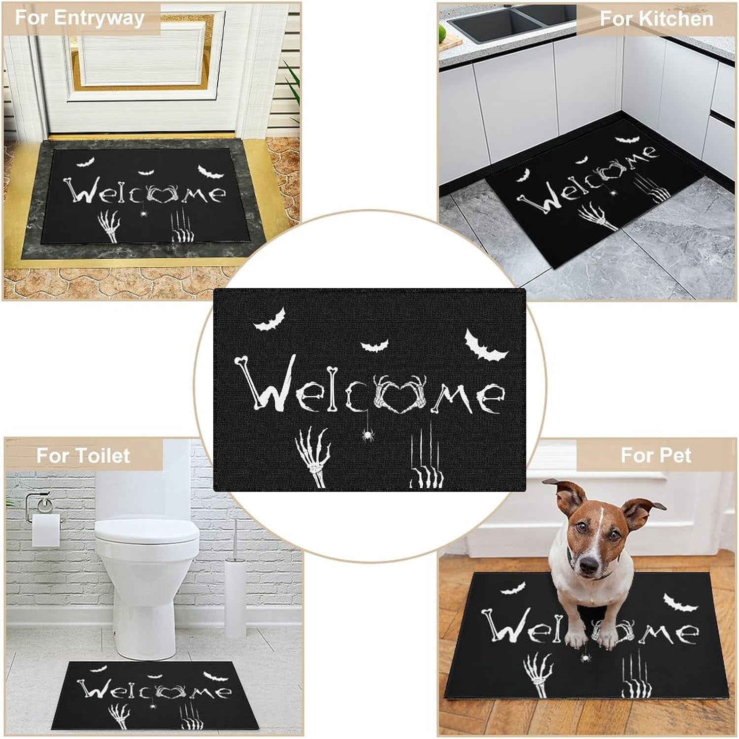 ASKETAM Halloween Doormat Indoor/Outdoor Non-Slip Carpet 19.5" x 31.3" (Skeleton Bat)