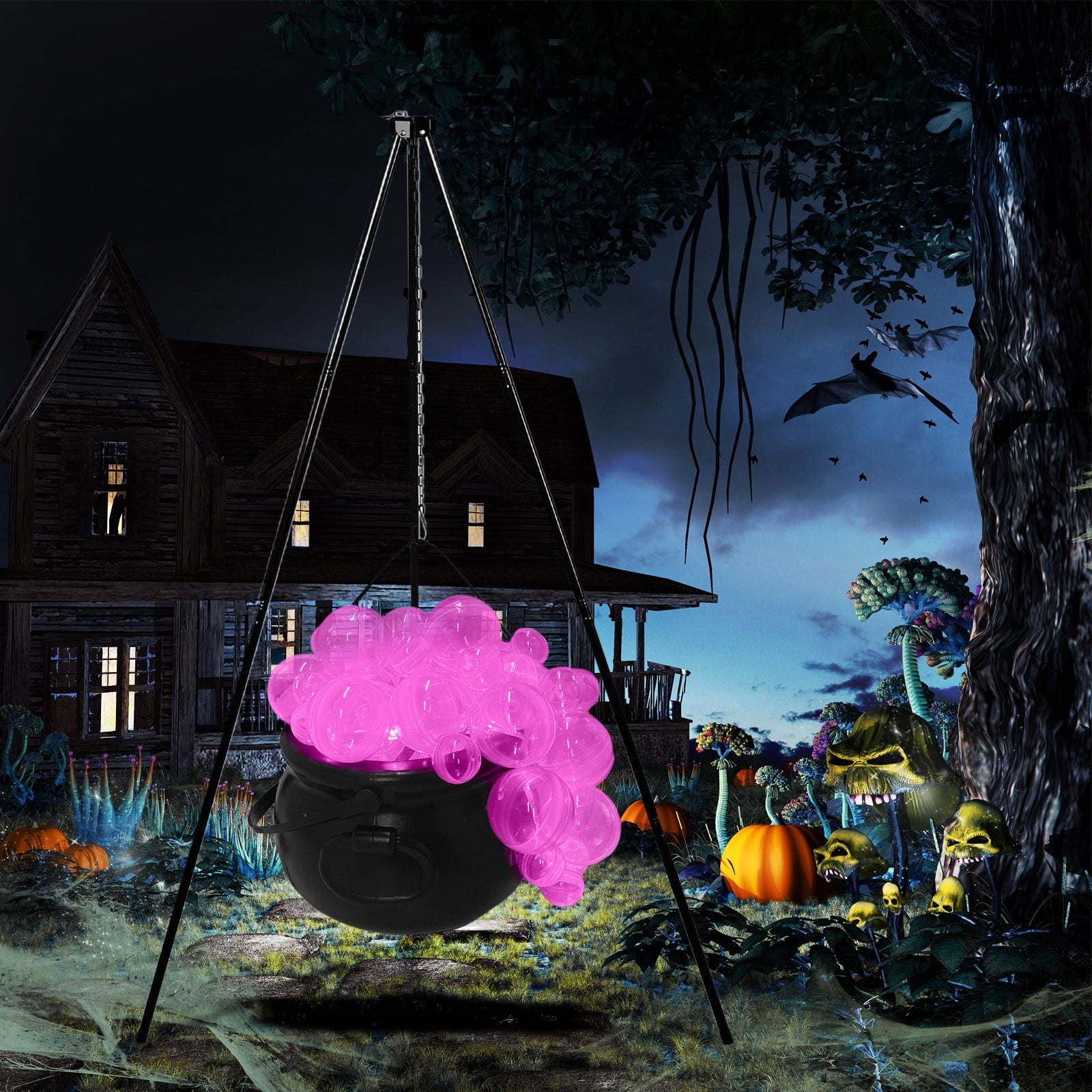 Muecwrye Halloween Decorations Outdoor, Halloween Clearance! Halloween Witches Cauldron on Tripod with Lights, DIY Bubbling Cauldron Set Decor for Home Porch Outside, Halloween Party Supplies