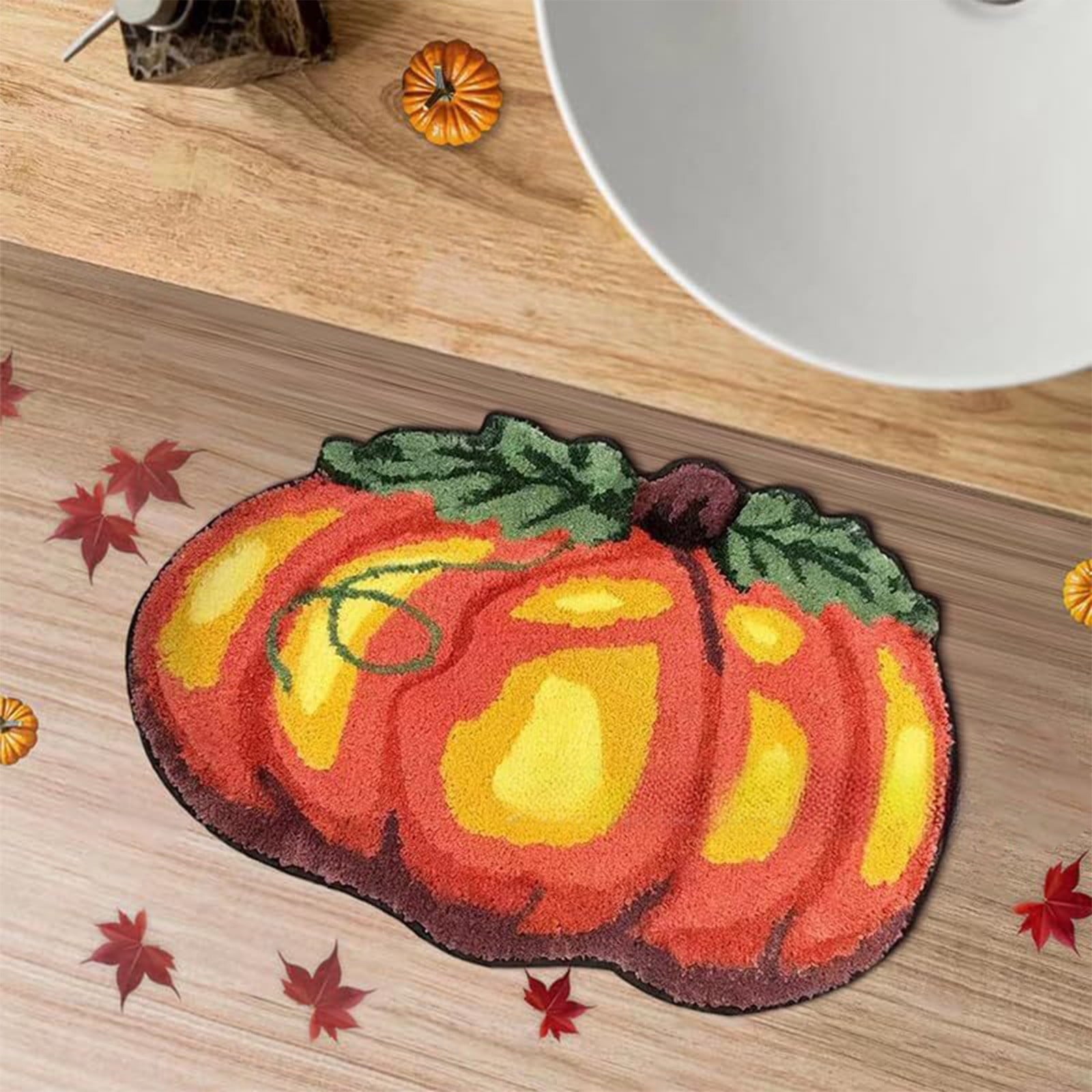 Yhmxh Halloween Bathroom Rugs, Halloween Pumpkin Bath Mats, Farmhouse Halloween Rugs for Bathroom Decorations for The Home, Holiday Cute Pumpkin Decor Non-Slip 15.7x23.6 Inches