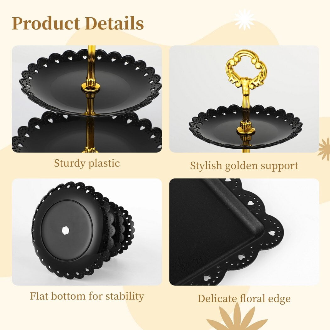 9 Pcs Dessert Table Display Set, 3 Pcs 3-Tiered Cupcake Stands & 6 Pcs Square Dessert Serving Trays, Elegant Cake Stands Fruit Trays for Birthday, Wedding, Tea Party, Halloween