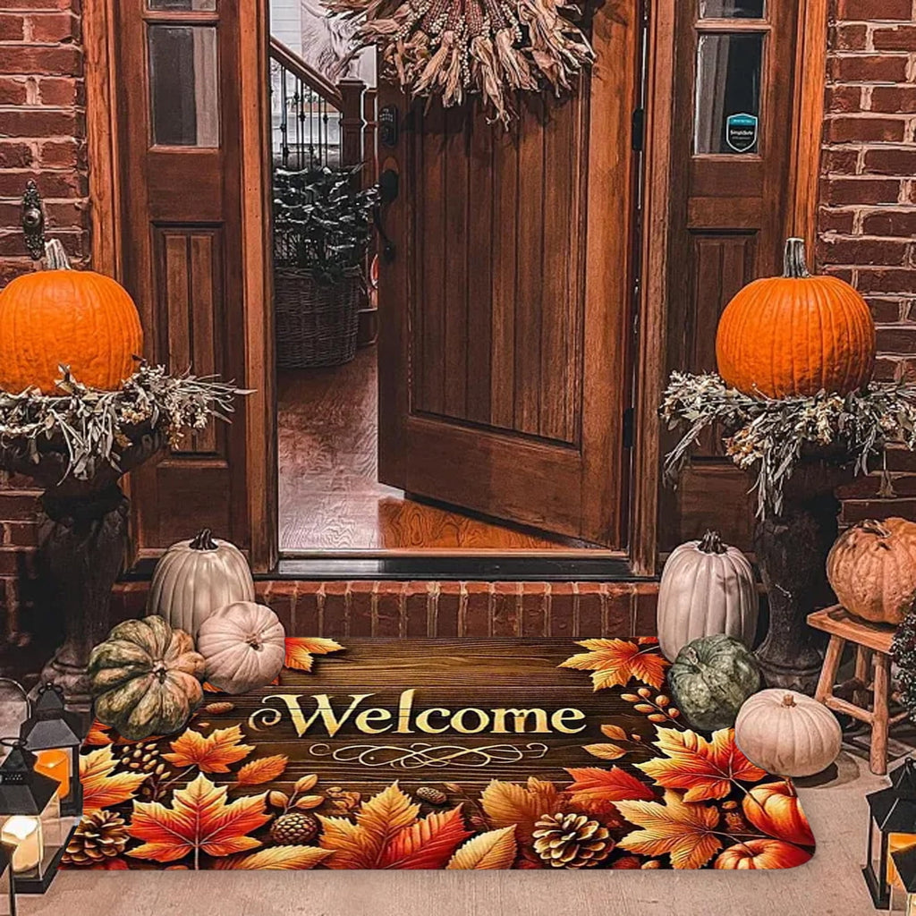 JoyMoreHome Fall Welcome Mat, 20x32 Inch Maple Leaves Door Mats, Decorative Indoor Outdoor Non Slip Entryway Rug, Halloween Thanksgiving Doormat Decor