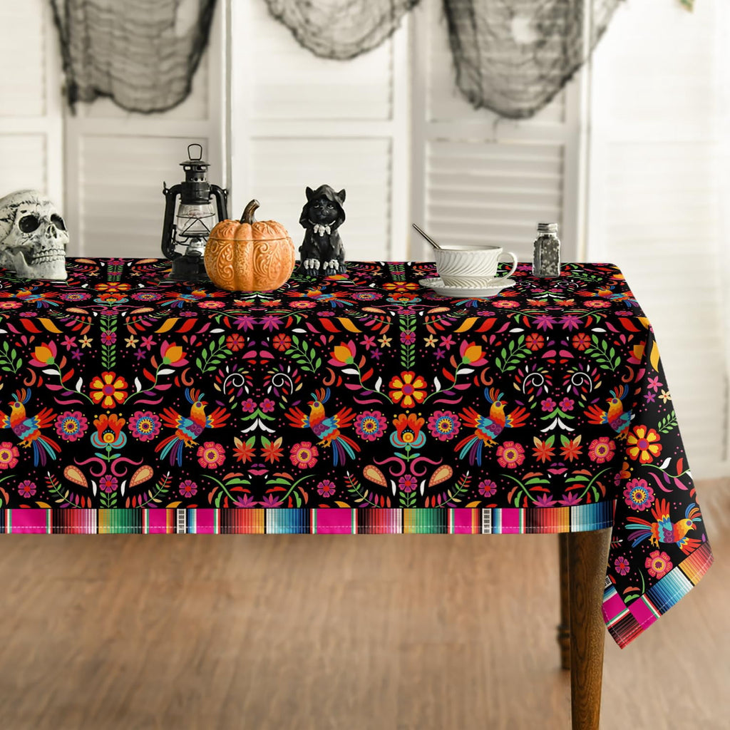 Sm:)e Mexico Halloween Tablecloth 60x84 Inch, Cinco De Mayo Fiesta Washable Table Cover for Party Picnic Dinner Decor