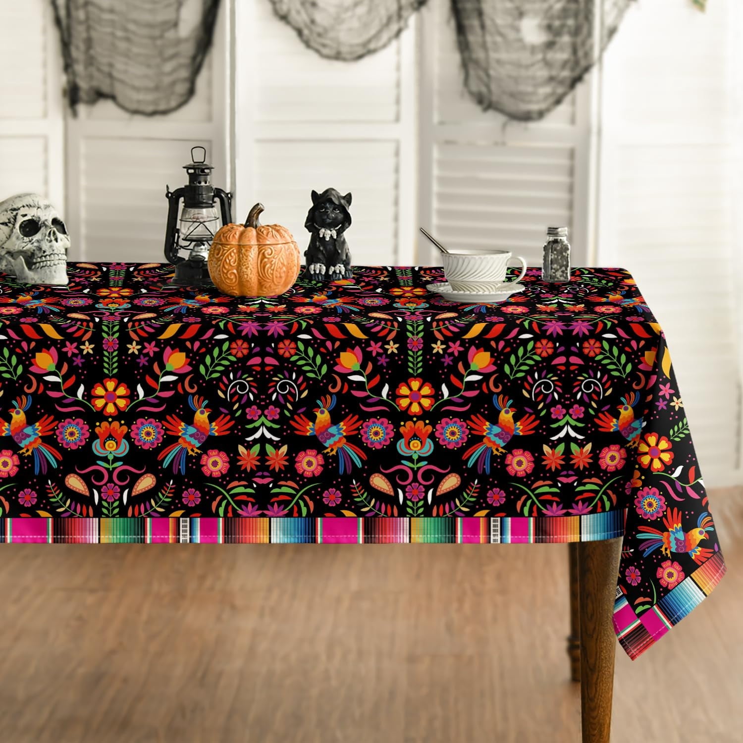 Sm:)e Mexico Halloween Tablecloth 60x84 Inch, Cinco De Mayo Fiesta Washable Table Cover for Party Picnic Dinner Decor