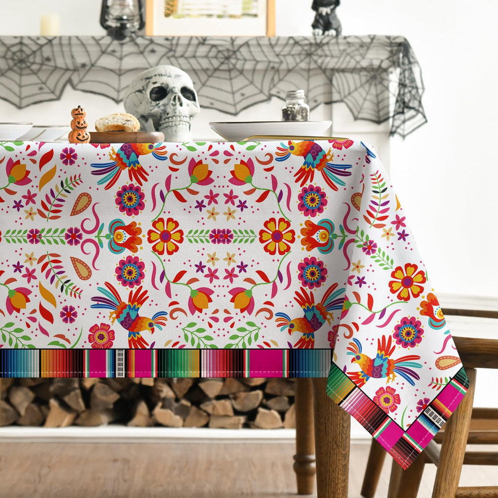 Sm:)e Mexico Halloween Tablecloth 60x84 Inch, Cinco De Mayo Fiesta Washable Table Cover for Party Picnic Dinner Decor