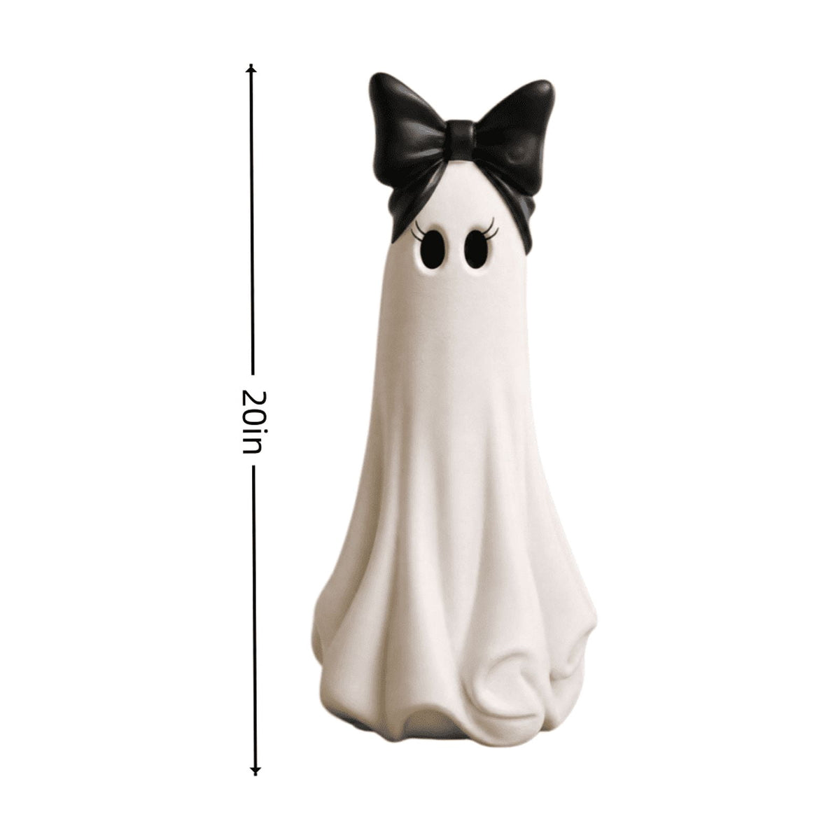 Clearance Halloween Ghost Resin Figurine with Black Cat & Pumpkin Candy Bowl 10“- Cute Spooky Tabletop Decor for Home Mantel, Shelf, and Indoor Fall Display