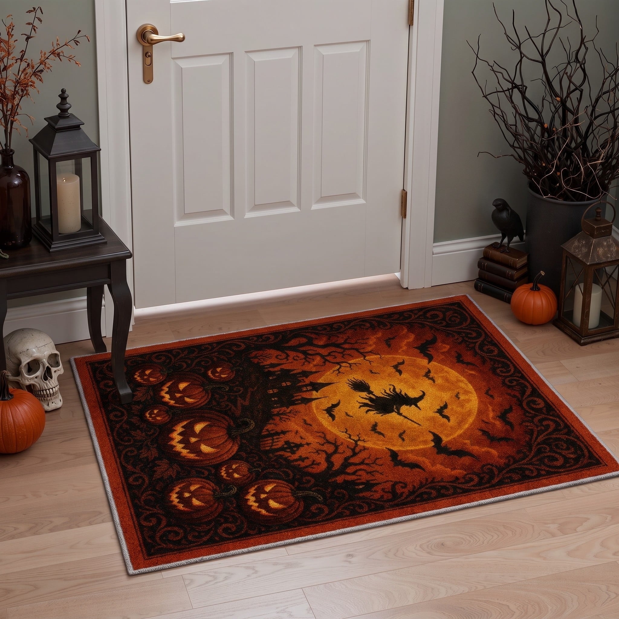 GENIMO 2'x3' Halloween Doormat, Washable Non Slip Soft Farmhouse Pumpkin Outdoor Door Mat for Front Door Covered Porch Patio Entryway, Smoky Amber