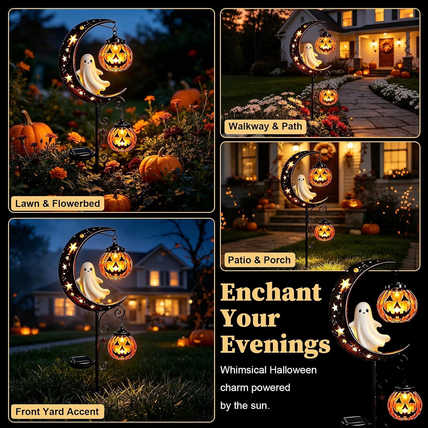 Solar Halloween Black Cat & Pumpkin Moon Garden Stake Light | Waterproof Metal Black Cat Yard Ornament, Auto On Off Solar Outdoor Light, Fall Halloween Decor Stake for Lawn Patio Pathway