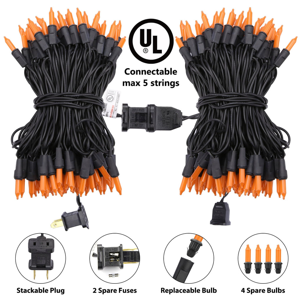 Toodour Orange & Purple Halloween Lights, 25ft 100 Count Incandescent Halloween String Lights, UL Certified Connectable Mini Bulbs Halloween Lights for Indoor, Outdoor, Garden, Porch, Halloween Decor